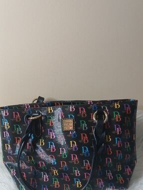 Dooney & Bourke Black Multicolor DB Logo Patent Tote